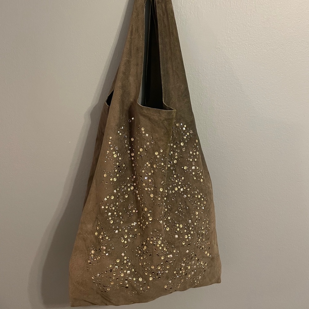 Cynthia Vincent Brown Shoulder Bag with Gold Accents
